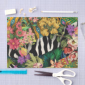 ピンクイエローフローラゼブラインディアンプリントパターン 薄葉紙 (クラフト)