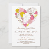 ピンクイエローフローラハートブライダルシャワー招待 招待状 (正面)