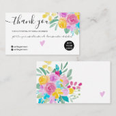 ピンクイエローフローラ水色シックなオーダ感謝していーユー 名刺 (正面/裏面)