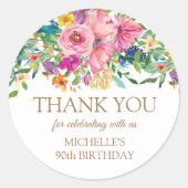 ピンクイエローフローラ誕生日ありがとう ラウンドシール (正面)