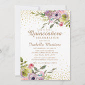 ピンクイエローフローラ金ゴールドグリッターキンセアニラ 招待状 (正面)