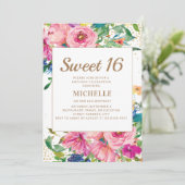 ピンクイエローフローラ金ゴールドグリッタースイーツ16 招待状 (スタンド正面)