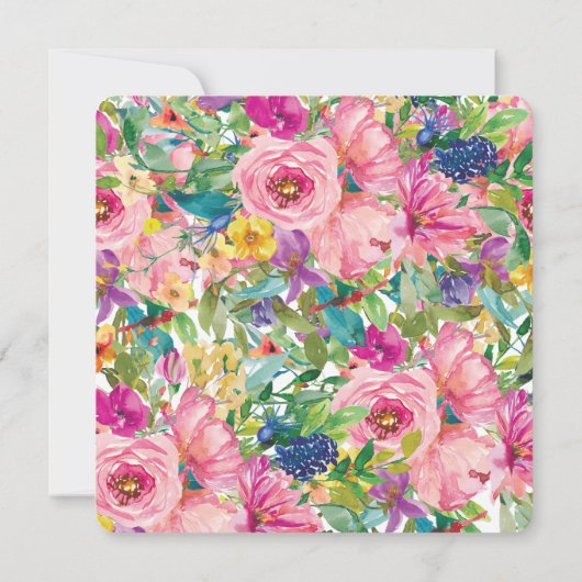 ピンクイエローフローラ金ゴールドグリッターベビーシャワー 招待状 (裏面)