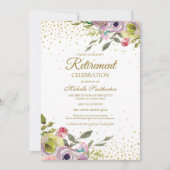 ピンクイエローフローラ金ゴールドグリッター退職パーティー 招待状 (正面)