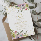 ピンクイエローフローラ金ゴールドグリッター18誕生日 招待状