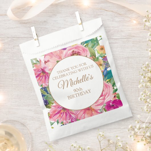 ピンクイエローフローラ90誕生日 フェイバーバッグ (クリップ留めされた状態)