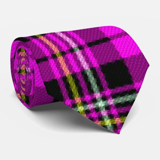 ピンクイエローブラックとホワイトプレイドタイ ネクタイ (ロール)