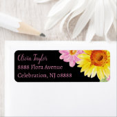 ピンクイエローブラックヒマワリ名差出人住所 ラベル (インサイチュ)