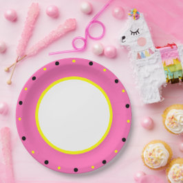 ピンクイエローブラック水玉模様 ペーパープレート