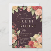 ピンクイエローブルゴーニュ冬結婚フローラ 招待状 (正面)