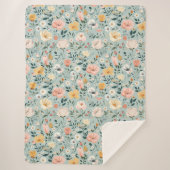 ピンクイエローブルーウォーター色フローラコテージコア シェルパブランケット (正面)