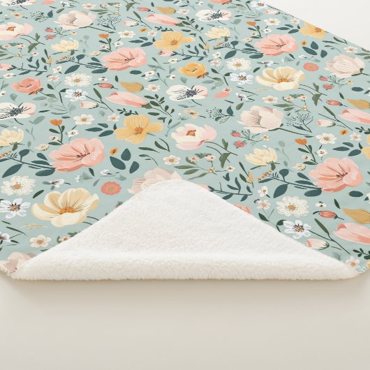 ピンクイエローブルーウォーター色フローラコテージコア シェルパブランケット (3/4)