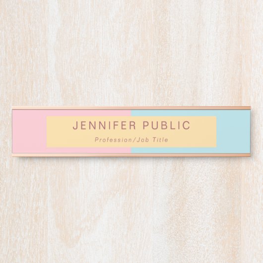 ピンクイエローブルーエレガントテンプレートモダンバラ金ゴールド サインプレート (正面)