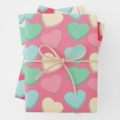 ピンクイエローブルーグリーンハートパターン ラッピングペーパーシート (インサイチュ)