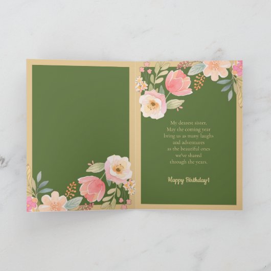 ピンクイエローブルーグリーンフラワーシスター誕生日 カード (内部)