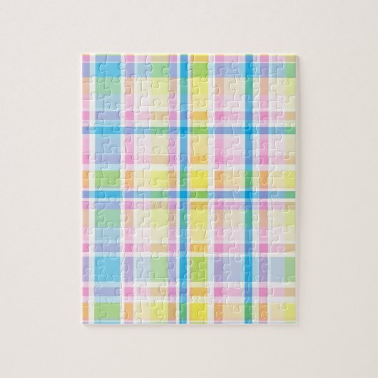 ピンクイエローブルータータンチェックパターンアクセサリートレンディー ジグソーパズル (縦)