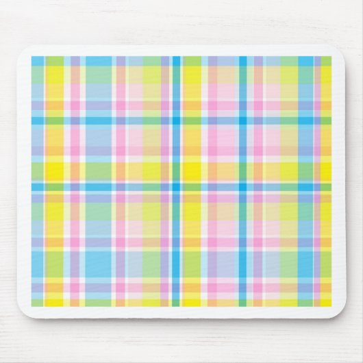 ピンクイエローブルータータンチェックパターンアクセサリートレンディー マウスパッド (正面)