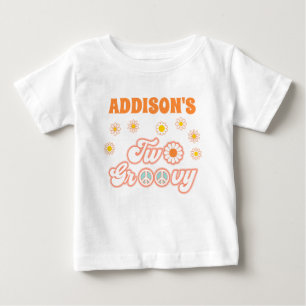 ピンクイエローブルーツーグルービーレトロ2歳の誕生日  ベビーTシャツ