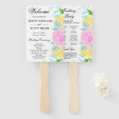 ピンクイエローブルーフラワーズ結婚式 プログラム ハンドファン (正面&裏面)