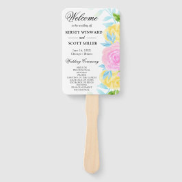 ピンクイエローブルーフラワーズ結婚式 プログラム ハンドファン