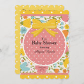 ピンクイエローブルーフローラと水玉模様ベビーシャワー 招待状 (正面/裏面)