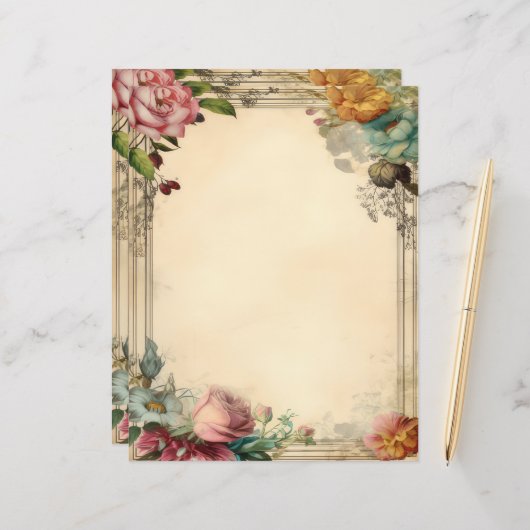 ピンクイエローブルーフローラジャンクジャーナルヴィンテージ (正面/裏面インサイチュ)