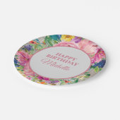 ピンクイエローブルーフローラ素朴ウッド誕生日 ペーパープレート (アングル)