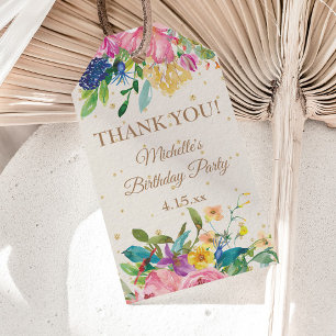 ピンクイエローブルーフローラ誕生日ありがとう ギフトタグ
