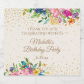 ピンクイエローブルーフローラ誕生日名日付 ビールラベル (シングルラベル)