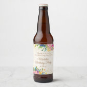 ピンクイエローブルーフローラ誕生日名日付 ビールラベル (正面)