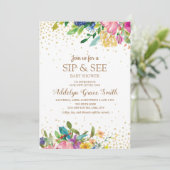 ピンクイエローブルーフローラ金ゴールドグリッター園区 招待状 (スタンド正面)