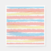 ピンクイエローブルーホワイトウォーター色のストライプ スタンダードランチョンナプキン (正面)