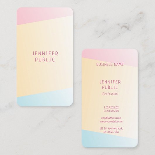 ピンクイエローブルーモダントレンドカラーシッエレガントク 名刺 (正面/裏面)