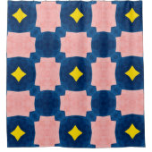 ピンクイエローブルー抽象芸術 シャワーカーテン (正面)