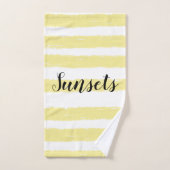 ピンクイエローブルー白ストライプ色文字 バスタオルセット (ハンドタオル)