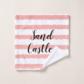 ピンクイエローブルー白ストライプ色文字 バスタオルセット (ウォッシュタオル)