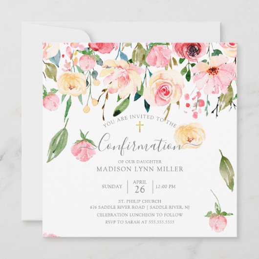 ピンクイエロープニーバラフローラ確認 招待状 (正面)