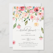 ピンクイエローペニーズバラフローラブライダルシャワー 招待状 (正面)