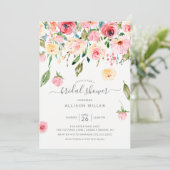 ピンクイエローペニーズバラフローラブライダルシャワー 招待状 (スタンド正面)