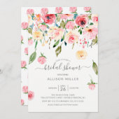 ピンクイエローペニーズバラフローラブライダルシャワー 招待状 (正面/裏面)