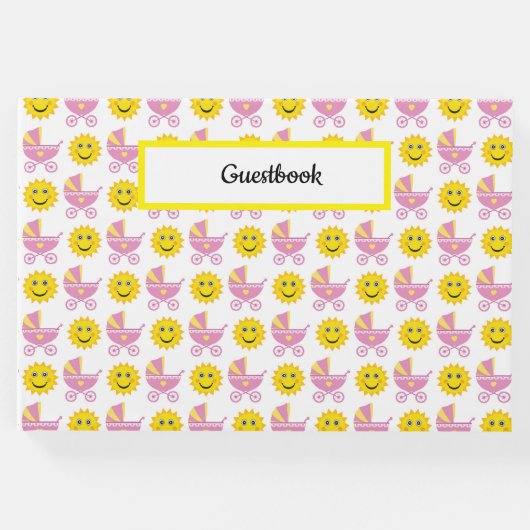 ピンクイエローホワイトかわいいベビーガールアイテム ゲストブック (正面)