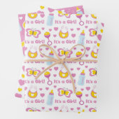 ピンクイエローホワイトかわいいベビーガールアイテム ラッピングペーパーシート (インサイチュ)