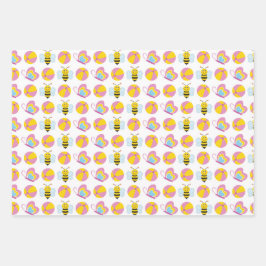 ピンクイエローホワイトかわいいベビーガールアイテム ラッピングペーパーシート