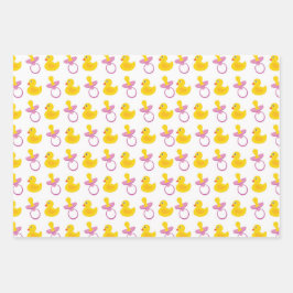 ピンクイエローホワイトかわいいベビーガールアイテム ラッピングペーパーシート