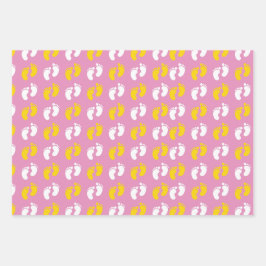 ピンクイエローホワイトかわいいベビーガールアイテム ラッピングペーパーシート