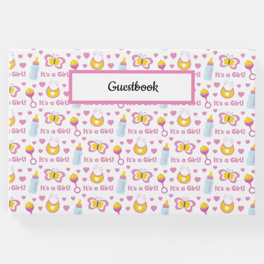 ピンクイエローホワイトその女の子のベビー項目 ゲストブック (正面)
