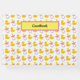 ピンクイエローホワイトベビーガールパシファイア&ダック ゲストブック
