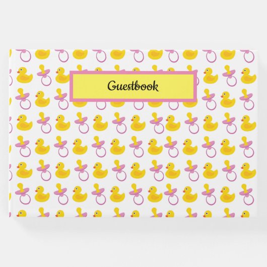 ピンクイエローホワイトベビーガールパシファイア&ダック ゲストブック (正面)