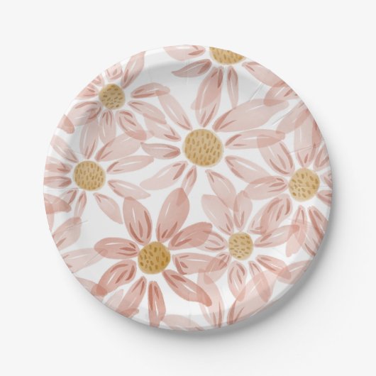 ピンクイエローボホワイルドデイジー ペーパープレート (正面)