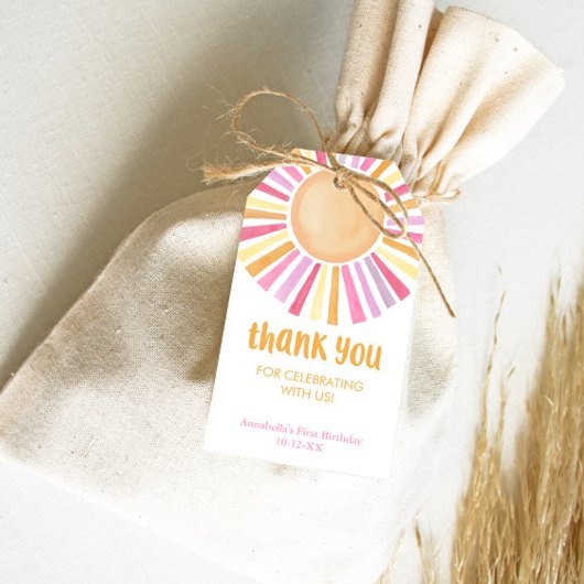 ピンクイエローボーホサンシャインサンバースデーパーティー ギフトタグ
